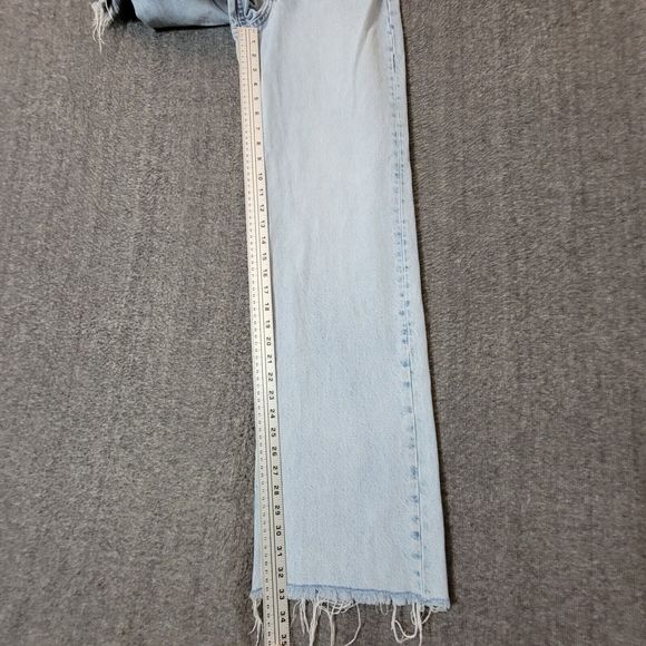 ZARA Jeans Womens 2 Blue Marine Straight Wide Leg High Waist Raw Hem - Picture 5 of 12